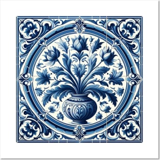 Delft Tile With Plant Pot No.4 Posters and Art